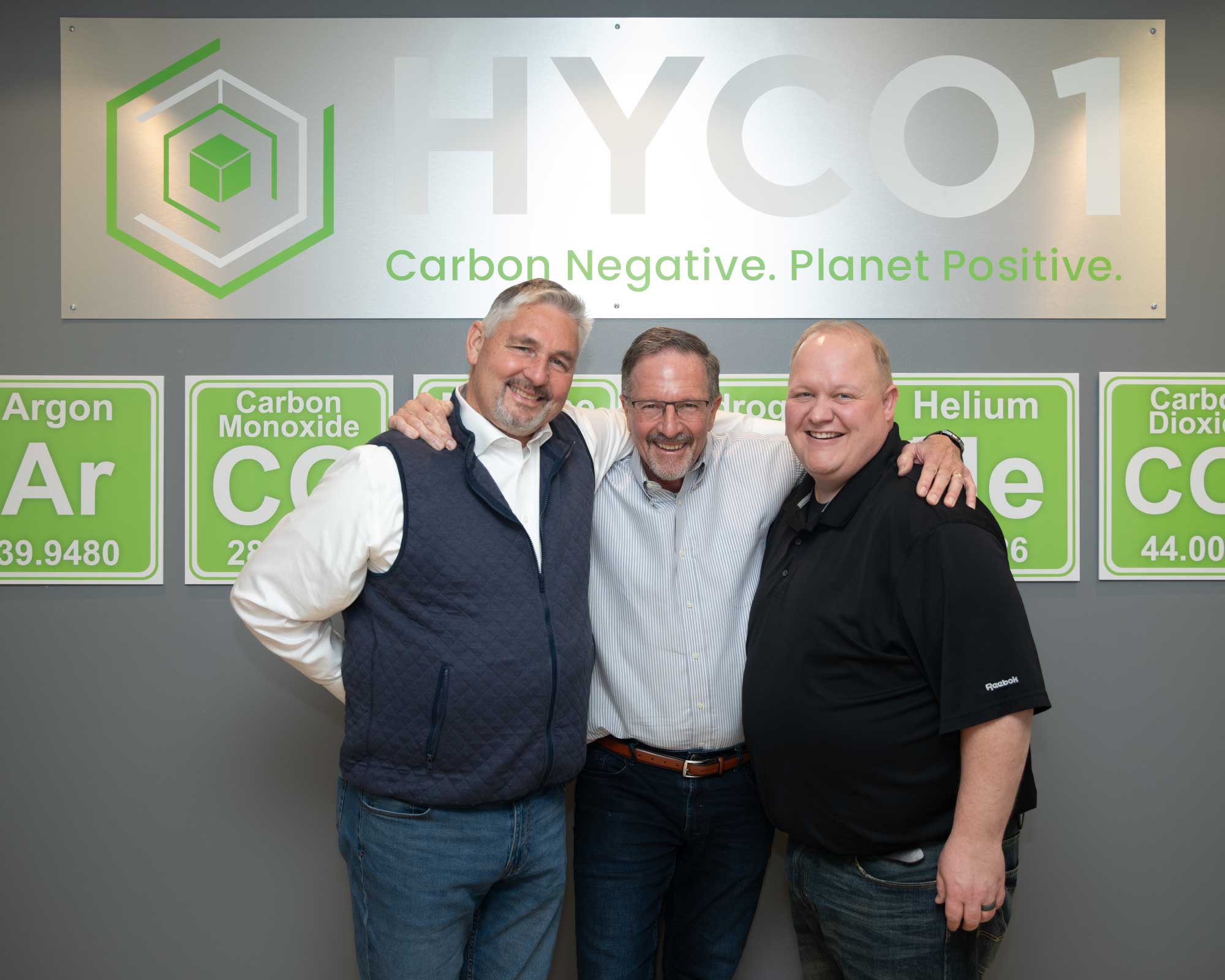 Photo of the three cofounders of HYCO1. Left to right, Jeff Brimhall, Greg Carr, Kurt Dieker